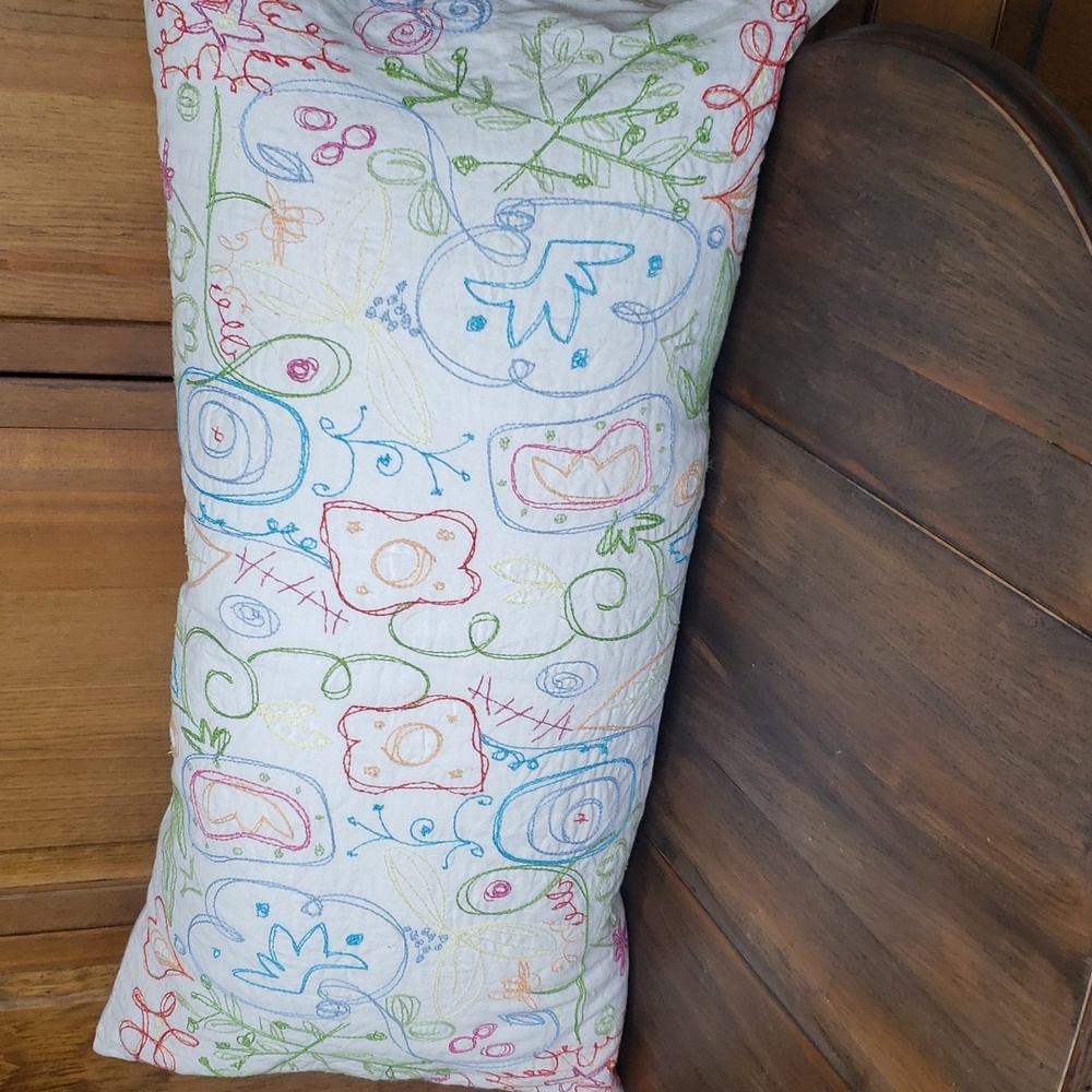 Floral Embroiderd Down Filled Accent Throw Lumbar Pillow